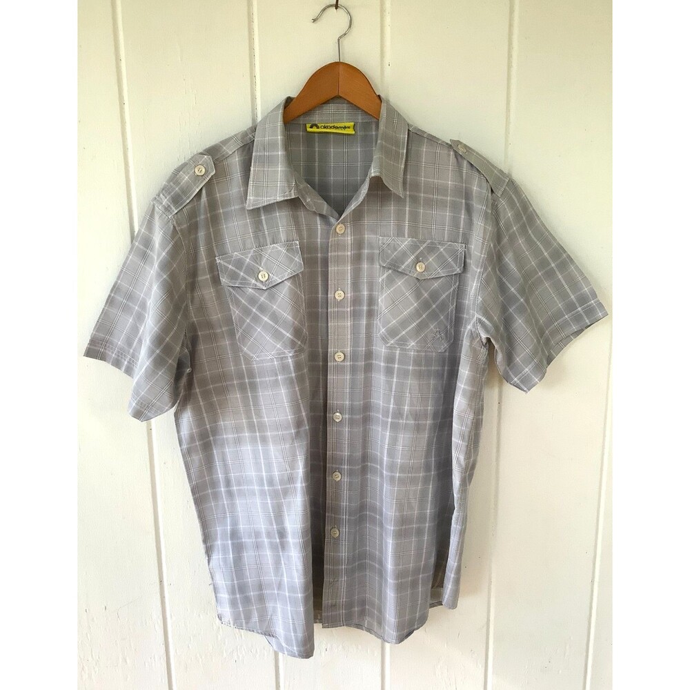 Men's Akademiks Gray Plaid Short Sleeve Button Up Shirt Size Large 2XL